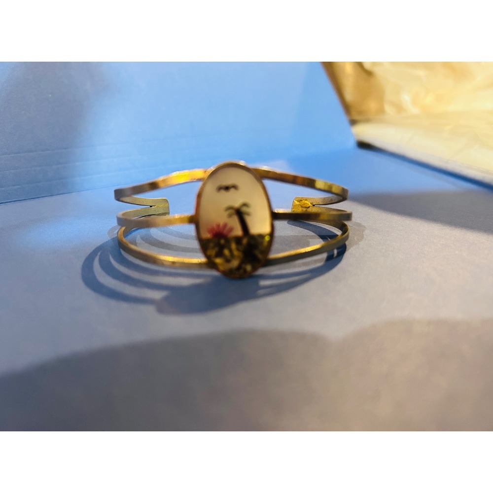 Cuff Bracelet Women Adjustable Gold Excellent Tropical Palm Tree Band